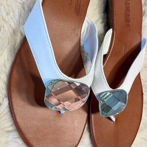 Rampage Y2K White Gem-Embellished Women’s Thong Sandals Resort Glam
